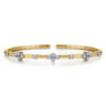 14K Yellow Gold Diamond Clover Station Cuff Bangle Bracelet - 0.35 ct