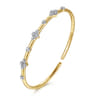 14K Yellow Gold Diamond Clover Station Cuff Bangle Bracelet - 0.35 ct