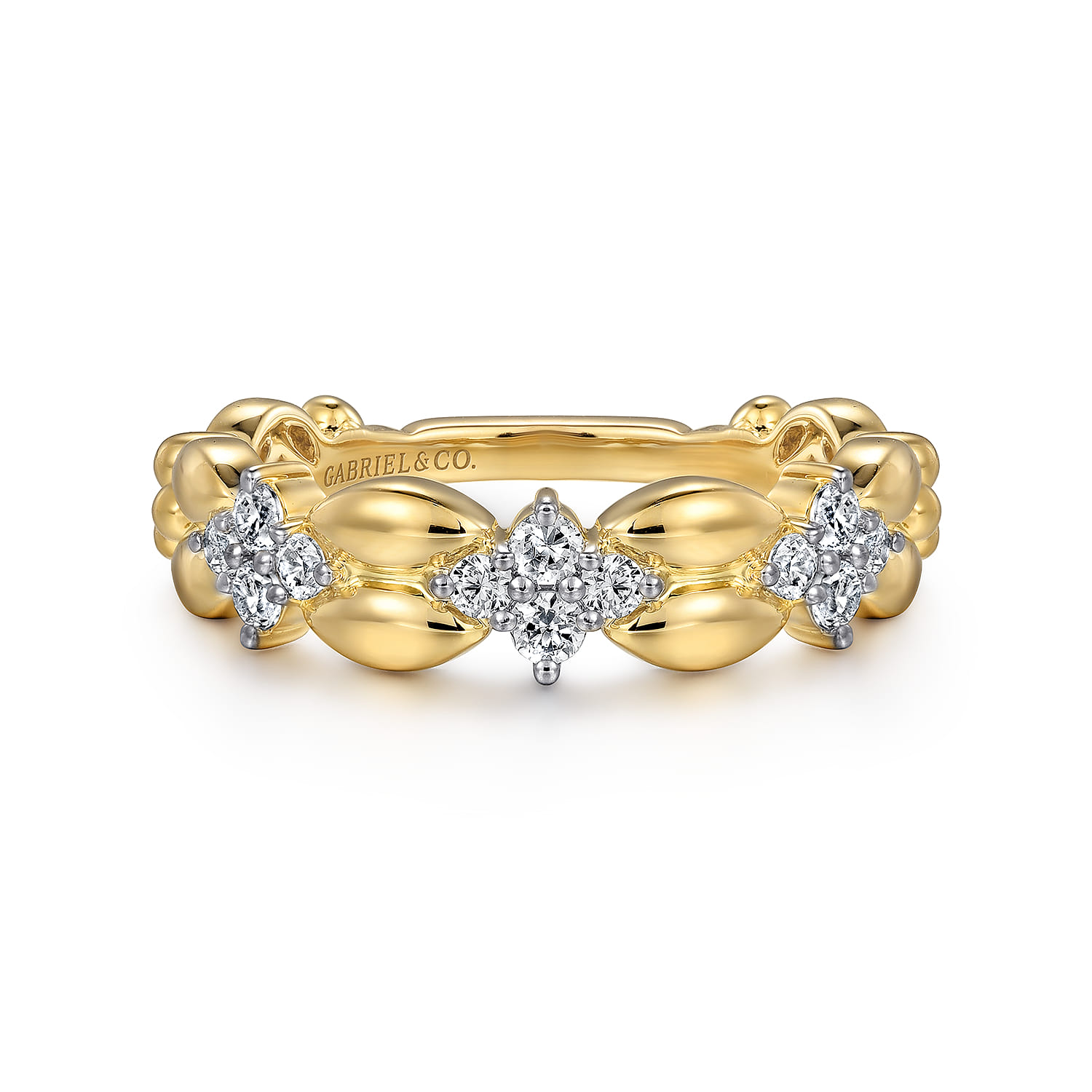 14K Yellow Gold Diamond Clover Station Ring - 0.35 ct - Shot 1