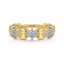14K Yellow Gold Diamond Clover Station Ring