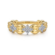 14K Yellow Gold Diamond Clover Station Ring
