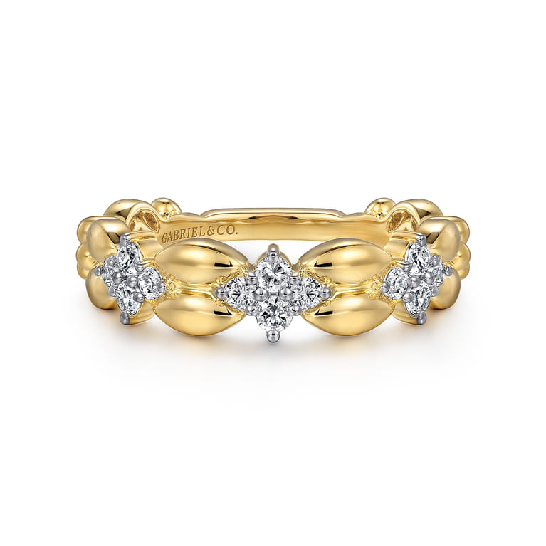 14K Yellow Gold Diamond Clover Station Ring - 0.35 ct - Shot 1