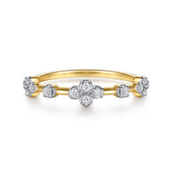 14K Yellow Gold Diamond Clover Station Stackable Ring