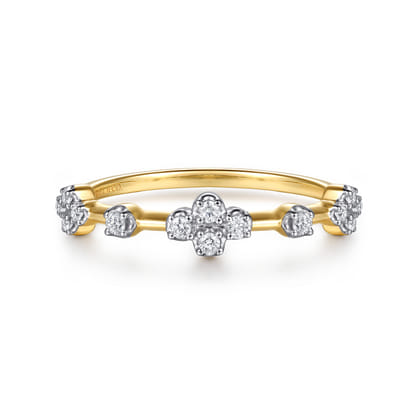14K Yellow Gold Diamond Clover Station Stackable Ring