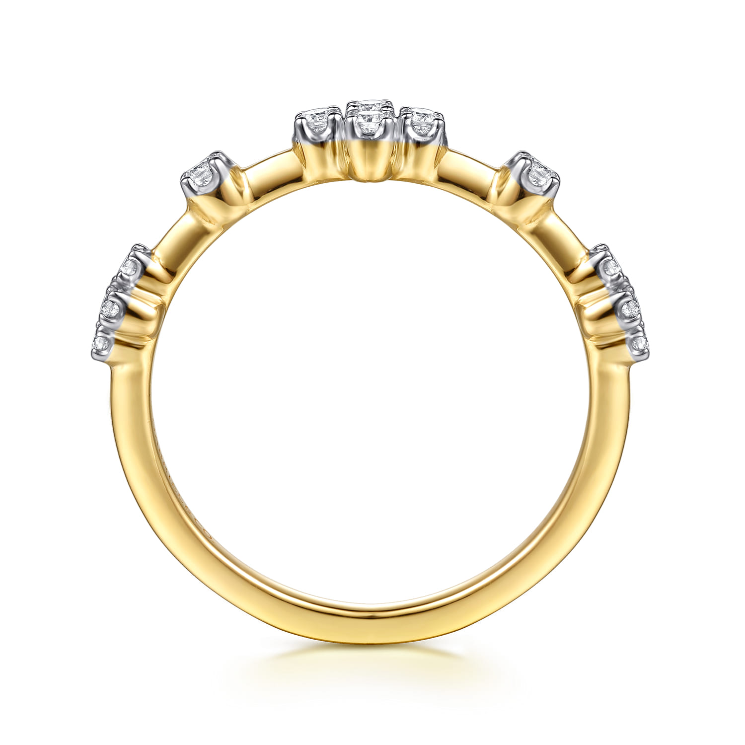 14K Yellow Gold Diamond Clover Station Stackable Ring - 0.15 ct - Shot 2