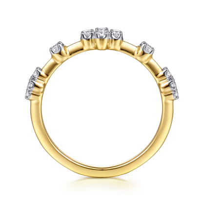 14K Yellow Gold Diamond Clover Station Stackable Ring