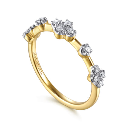 14K Yellow Gold Diamond Clover Station Stackable Ring