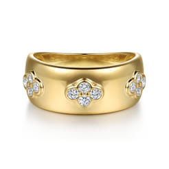 14K Yellow Gold Diamond Clover Station Wide Band Ring