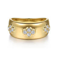 14K Yellow Gold Diamond Clover Station Wide Band Ring