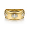 14K Yellow Gold Diamond Clover Station Wide Band Ring - 0.35 ct