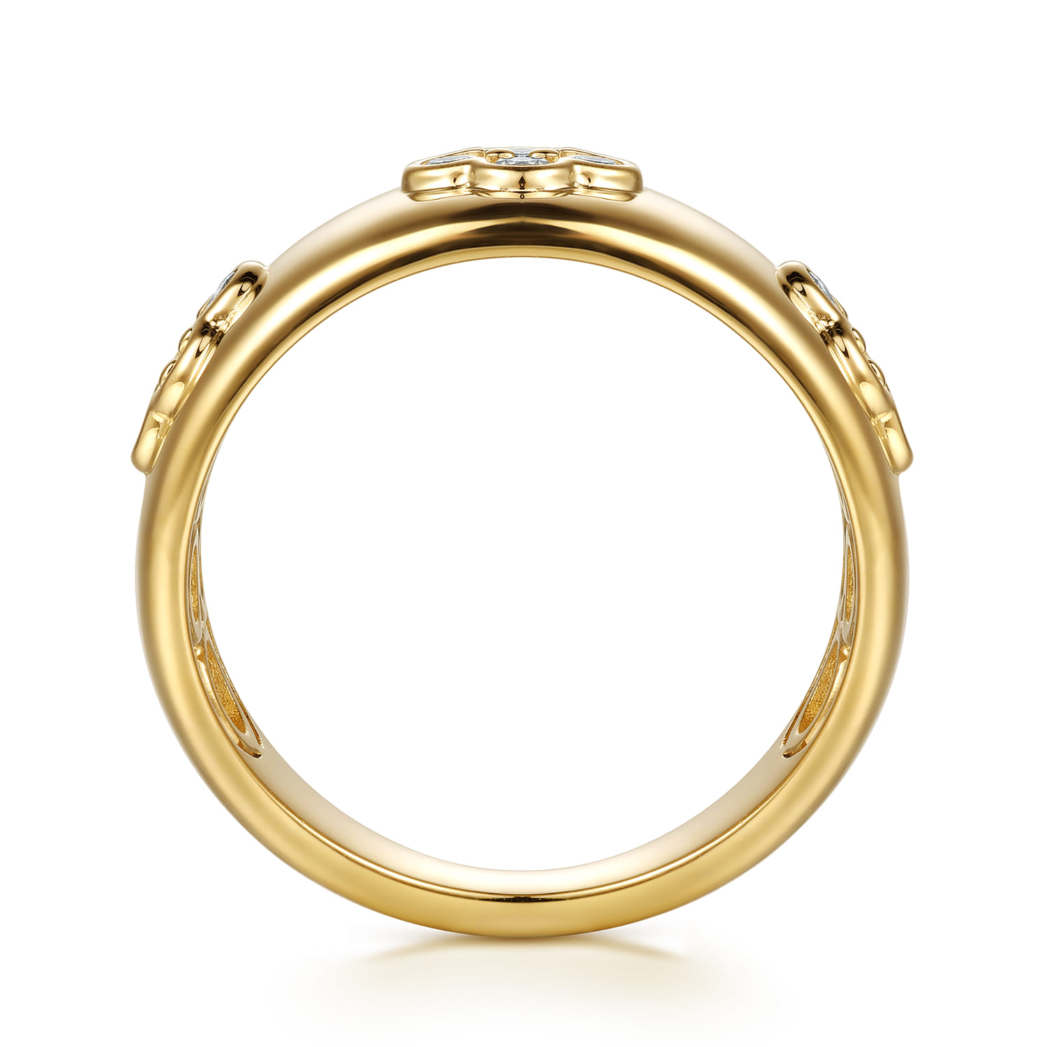 14K Yellow Gold Diamond Clover Station Wide Band Ring - 0.35 ct - Shot 2