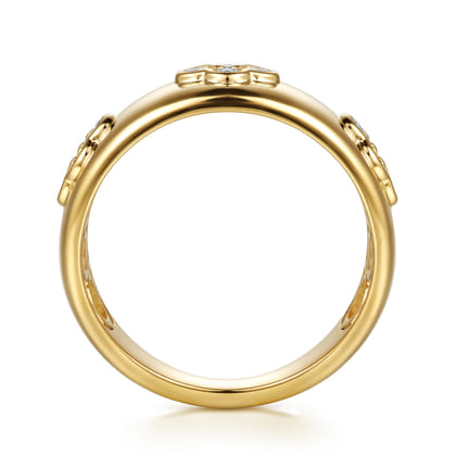 14K Yellow Gold Diamond Clover Station Wide Band Ring