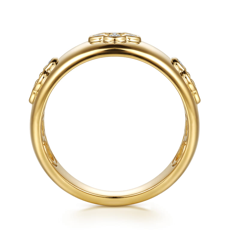 14K Yellow Gold Diamond Clover Station Wide Band Ring - 0.35 ct - Shot 2