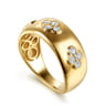 14K Yellow Gold Diamond Clover Station Wide Band Ring - 0.35 ct