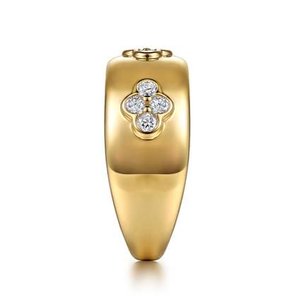 14K Yellow Gold Diamond Clover Station Wide Band Ring