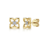 14K Yellow Gold Diamond Clover Stud Earrings