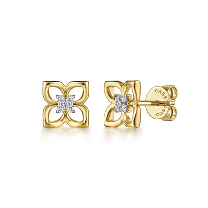 14K Yellow Gold Diamond Clover Stud Earrings