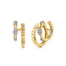 14K Yellow Gold Diamond Clover and Diamond Cut Texture Stuggies Earrings - 0.12 ct