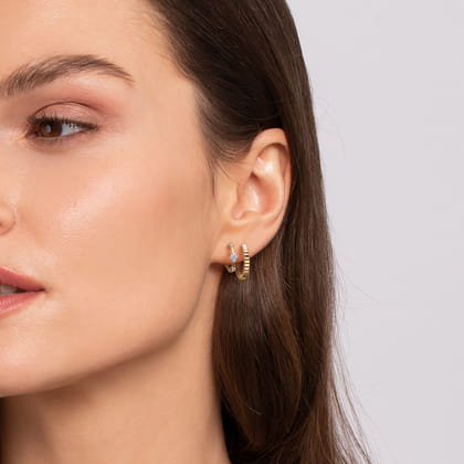 14K Yellow Gold Diamond Clover and Diamond Cut Texture Stuggies Earrings