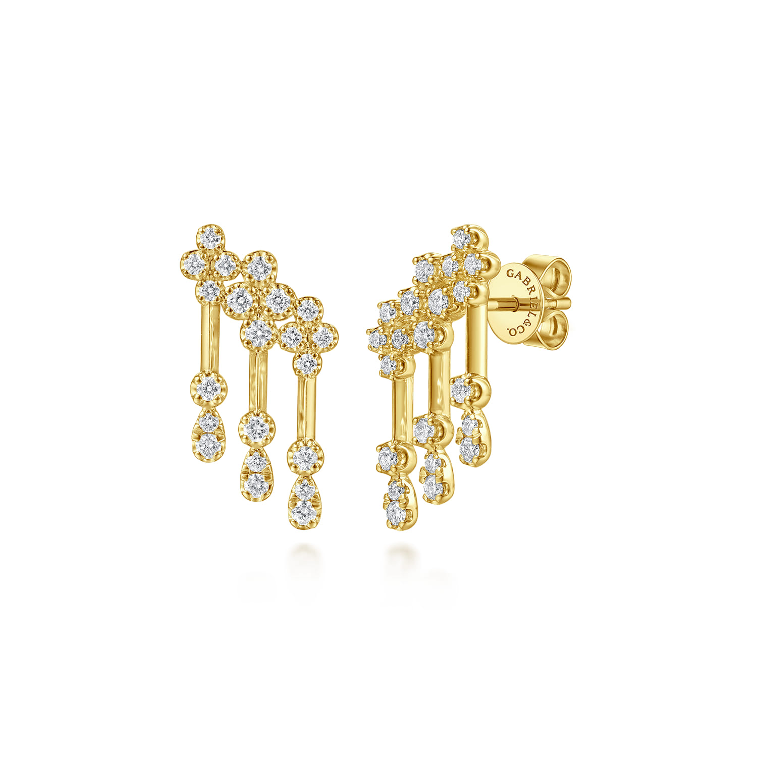 14K Yellow Gold Diamond Clover and Pear Stud Crop Earrings - 0.6 ct - Shot 1