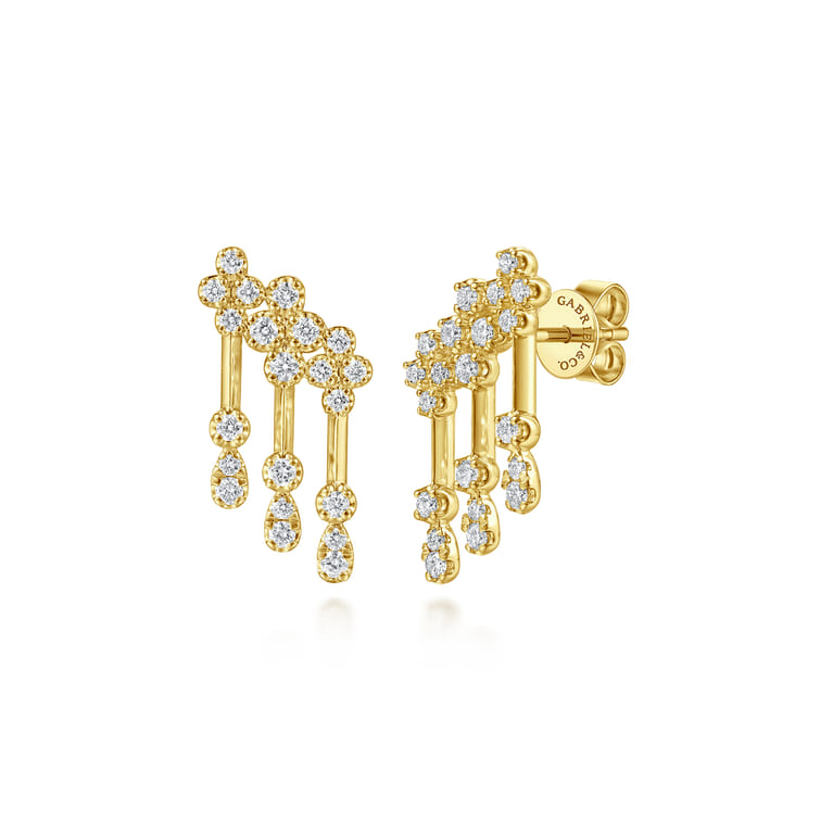 14K Yellow Gold Diamond Clover and Pear Stud Crop Earrings - 0.6 ct - Shot 1