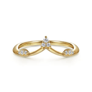 14K Yellow Gold Diamond Cluster Chevron Ring