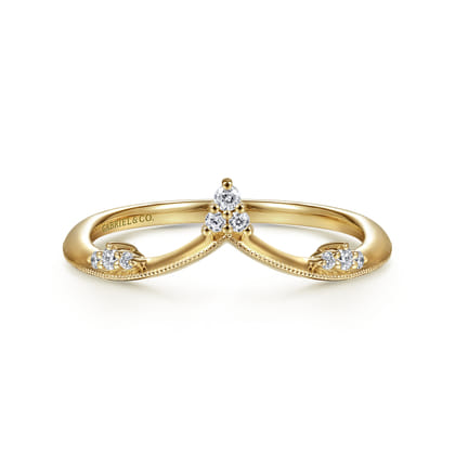 14K Yellow Gold Diamond Cluster Chevron Ring
