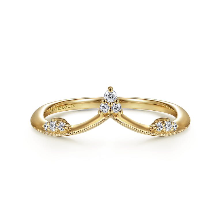 14K Yellow Gold Diamond Cluster Chevron Ring - 0.07 ct - Shot 1