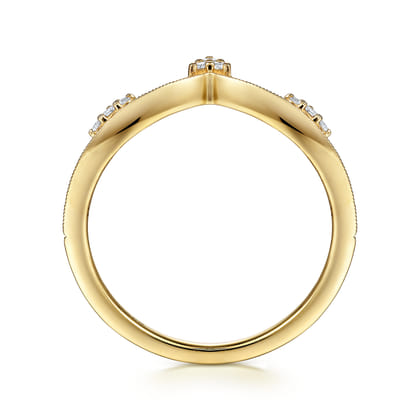 14K Yellow Gold Diamond Cluster Chevron Ring