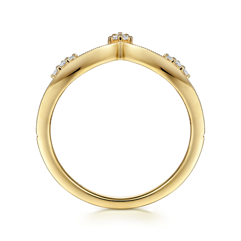 14K Yellow Gold Diamond Cluster Chevron Ring - 0.07 ct - Shot 2