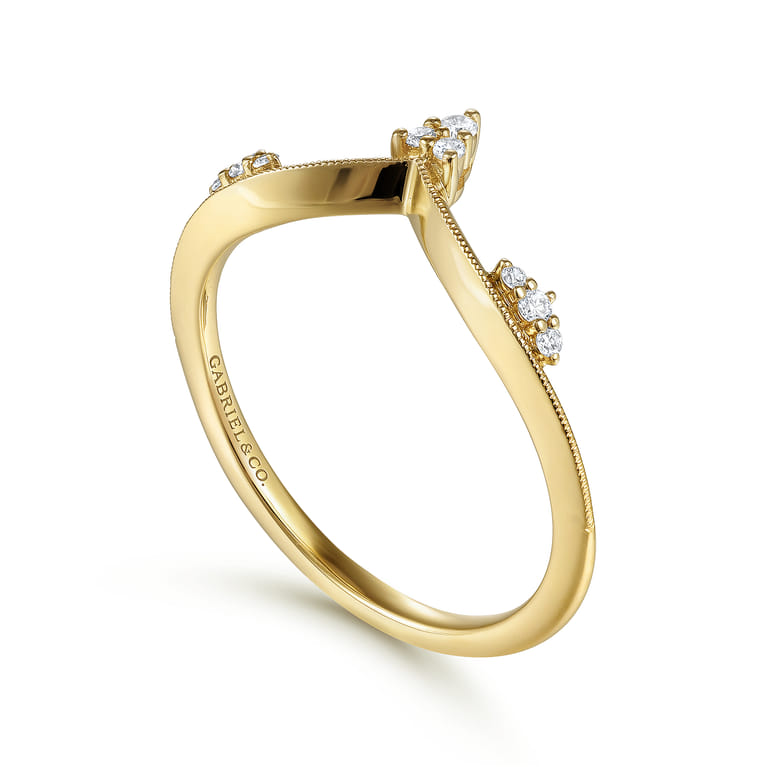 14K Yellow Gold Diamond Cluster Chevron Ring - 0.07 ct - Shot 3