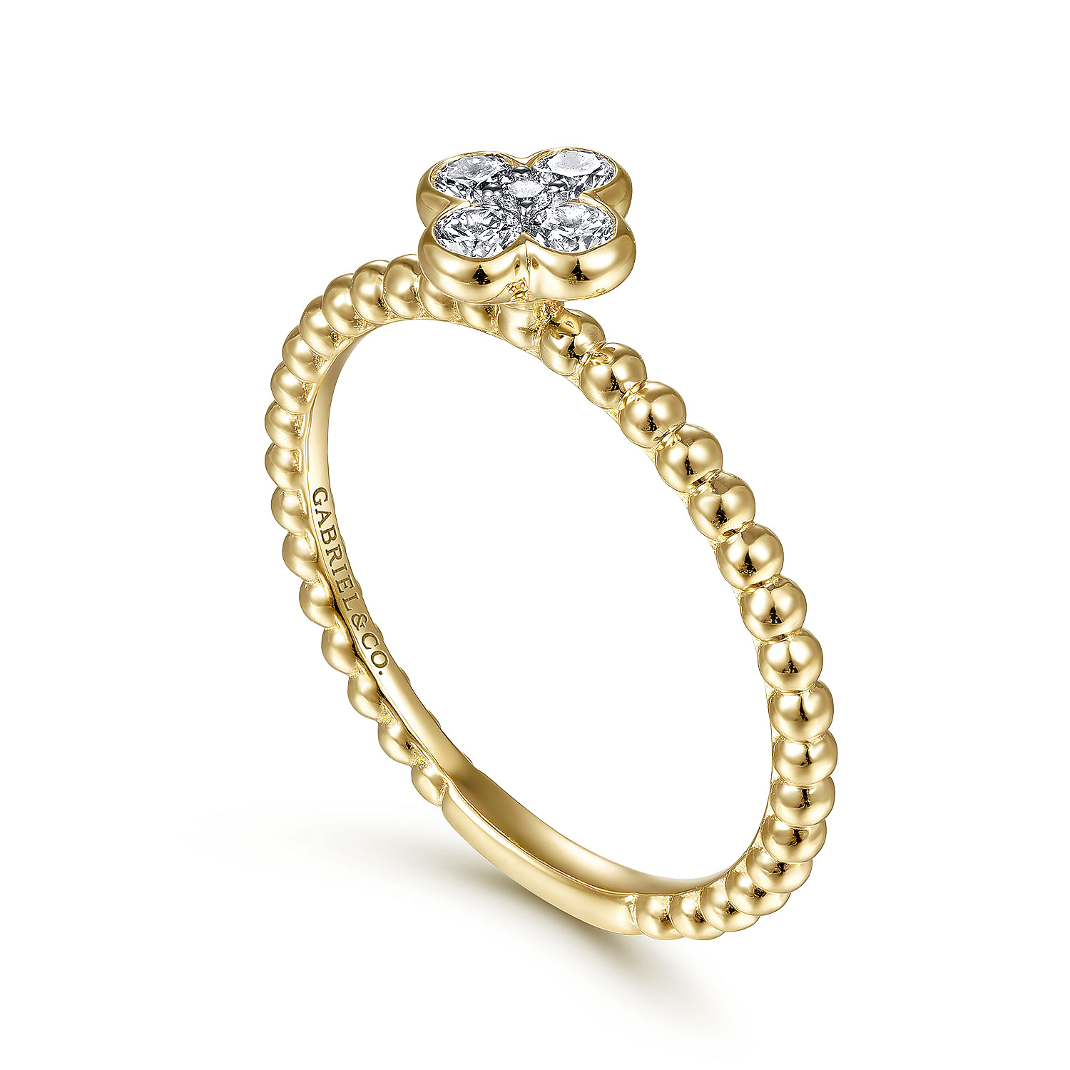 14K Yellow Gold Diamond Cluster Clover and Bujukan Bead Ring - 0.2 ct - Shot 3
