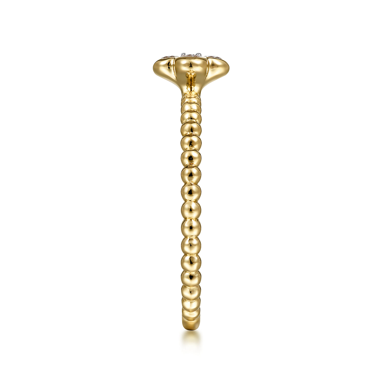 14K Yellow Gold Diamond Cluster Clover and Bujukan Bead Ring