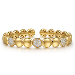14K Yellow Gold Diamond Cluster Cuff Bangle