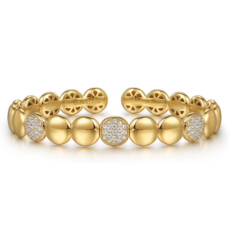 14K Yellow Gold Diamond Cluster Cuff Bangle - 0.55 ct - Shot 1