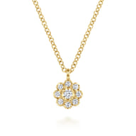 14K Yellow Gold Diamond Cluster Flower Pendant Necklace