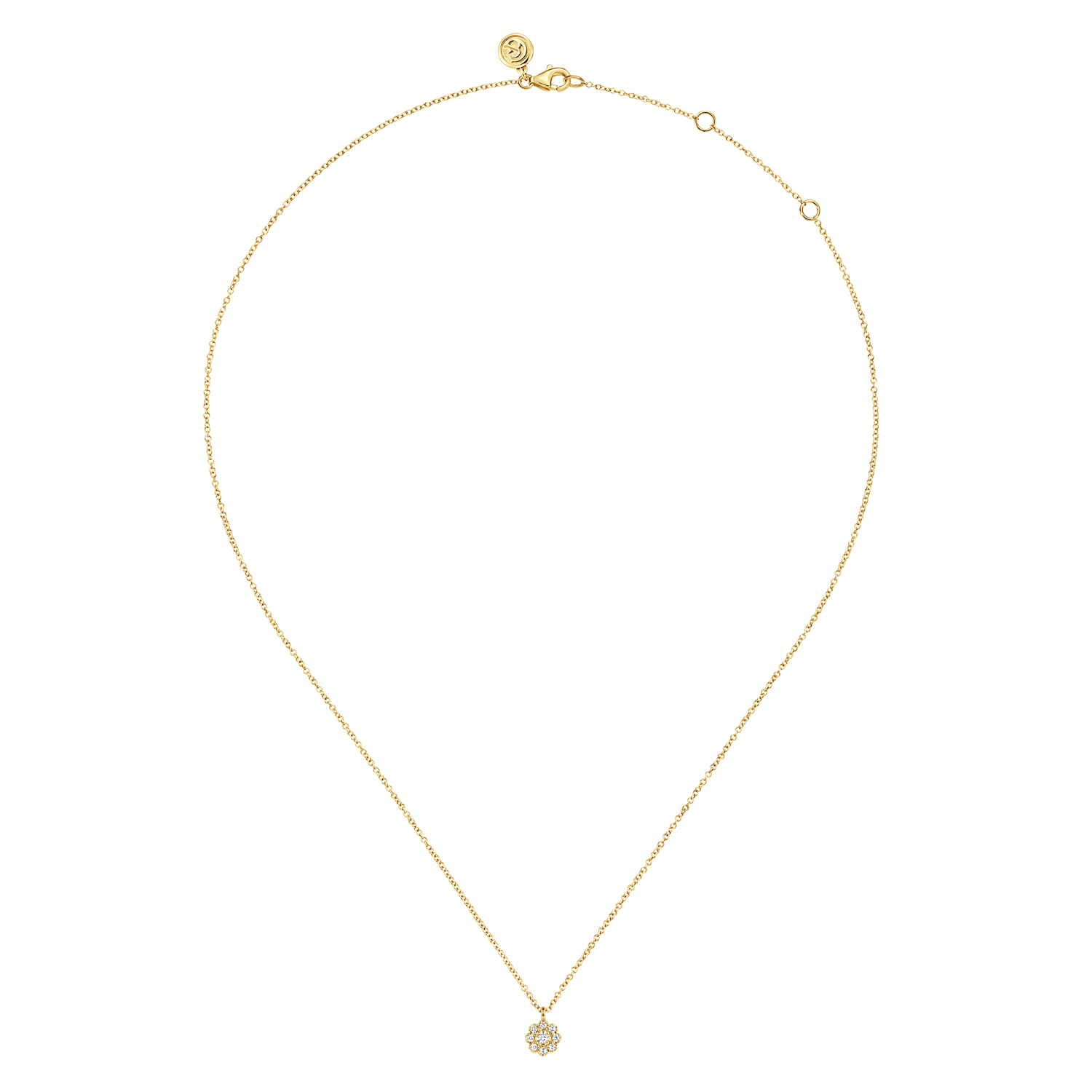 14K Yellow Gold Diamond Cluster Flower Pendant Necklace - 0.1 ct - Shot 2