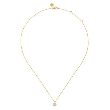 14K Yellow Gold Diamond Cluster Flower Pendant Necklace