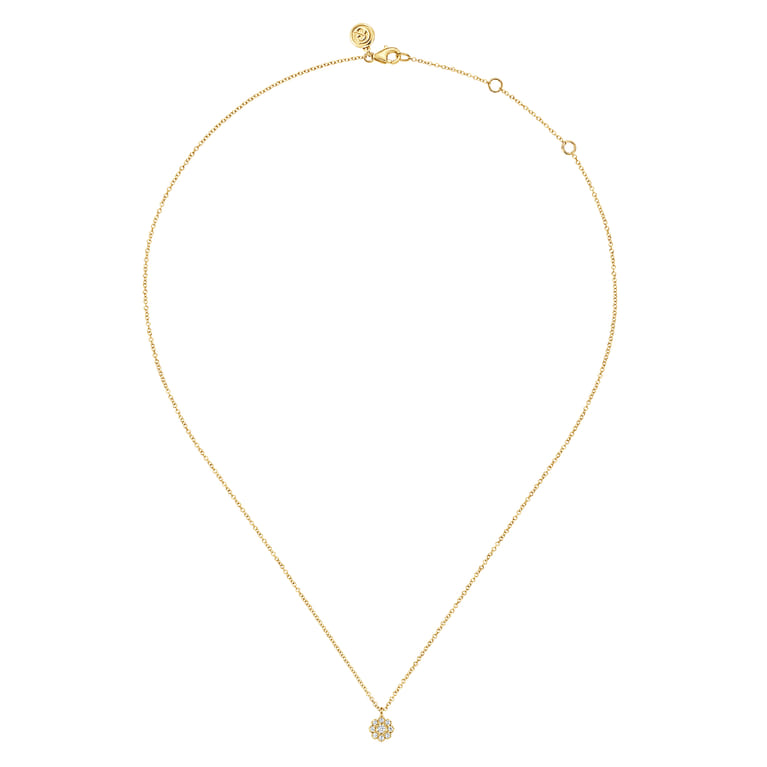 14K Yellow Gold Diamond Cluster Flower Pendant Necklace - 0.1 ct - Shot 2