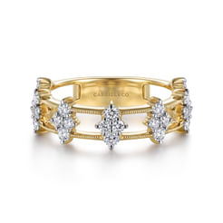 14K Yellow Gold Diamond Cluster Station Ring