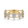 14K Yellow Gold Diamond Cluster Station Ring - 0.65 ct