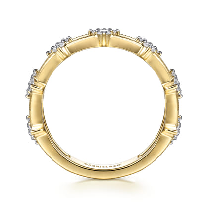 14K Yellow Gold Diamond Cluster Station Ring