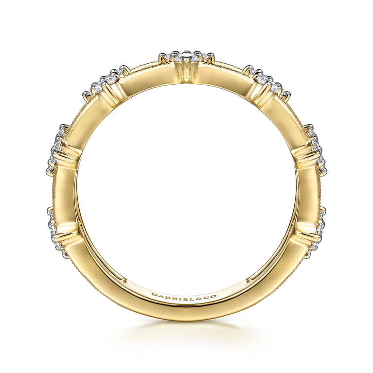 14K Yellow Gold Diamond Cluster Station Ring - 0.65 ct - Shot 2