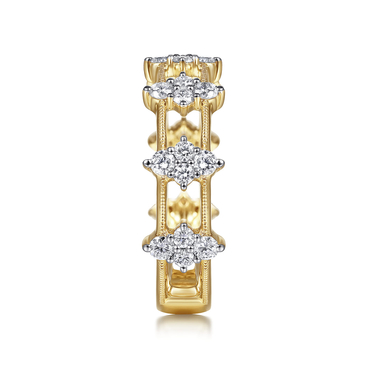14K Yellow Gold Diamond Cluster Station Ring - 0.65 ct - Shot 4