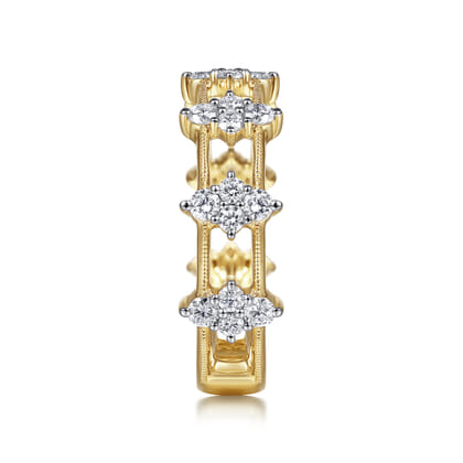 14K Yellow Gold Diamond Cluster Station Ring