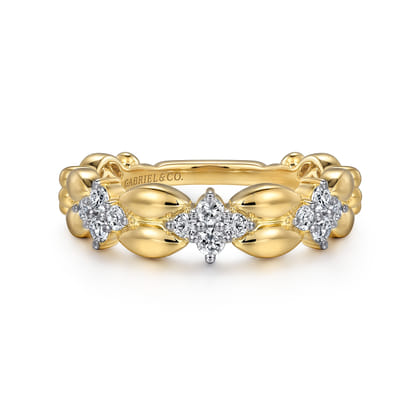 14K Yellow Gold Diamond Cluster Station Ring