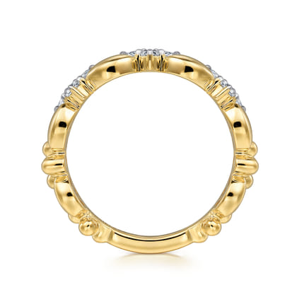 14K Yellow Gold Diamond Cluster Station Ring