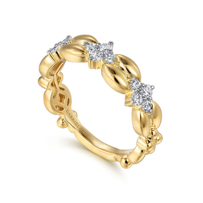 14K Yellow Gold Diamond Cluster Station Ring
