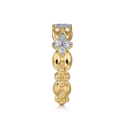 14K Yellow Gold Diamond Cluster Station Ring