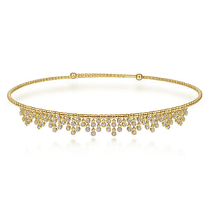 14K Yellow Gold Diamond Clusters Bujukan Beaded Choker Necklace
